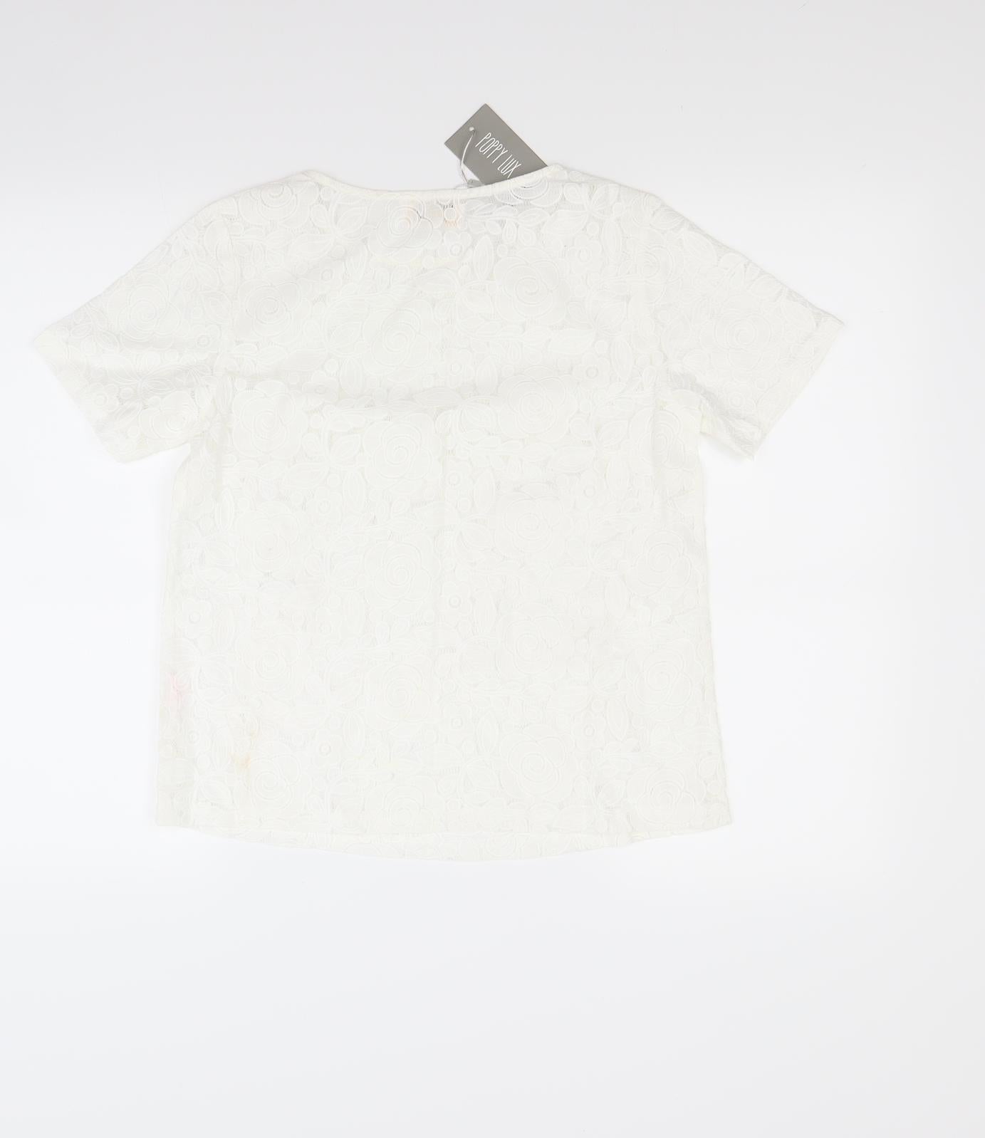 Poppy lux Womens White Floral  Basic Blouse Size 8