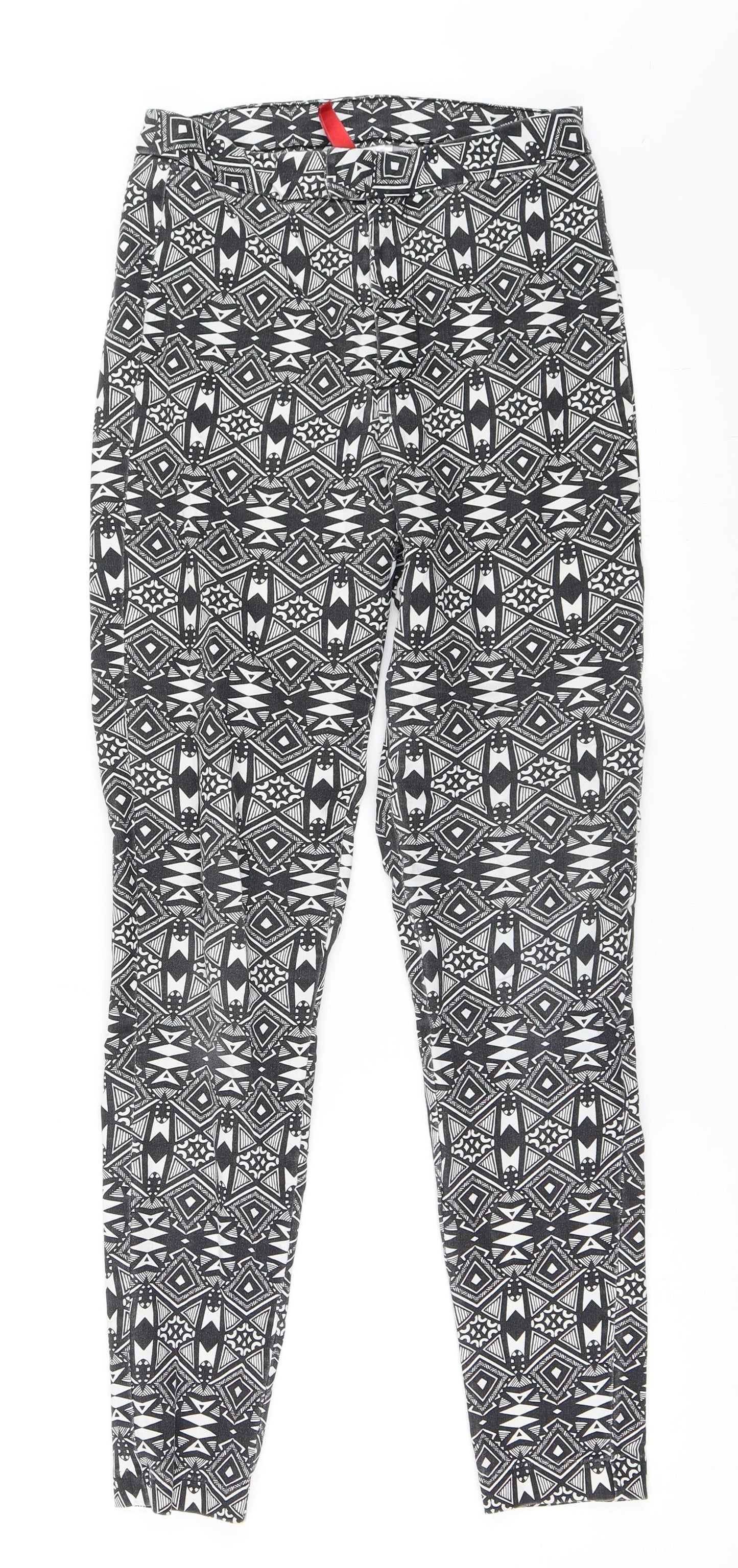 H&M Womens Black Geometric  Trousers  Size 34 L28 in