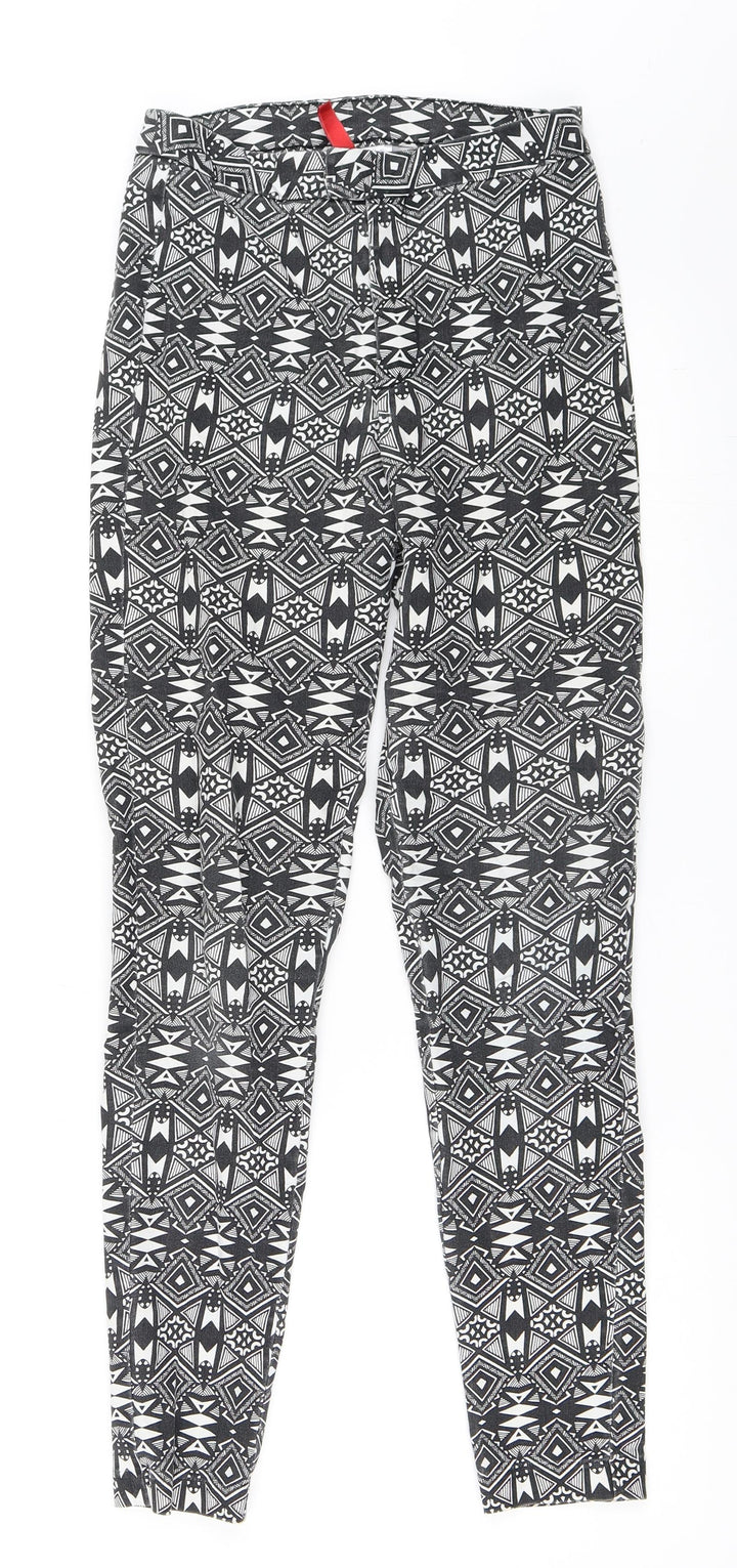 H&M Womens Black Geometric  Trousers  Size 34 L28 in