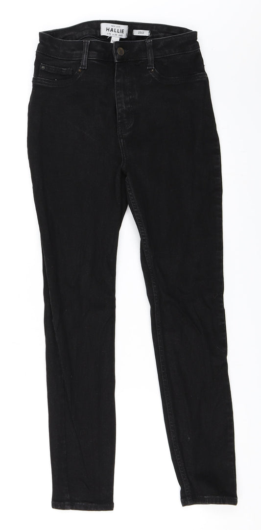 Front view of New Look women’s black denim skinny jeans, size UK 10, 26-inch leg