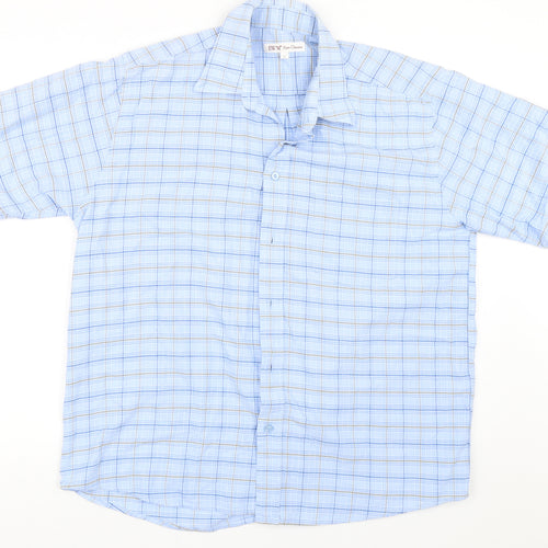 EWM Mens Blue Check   Button-Up Size L