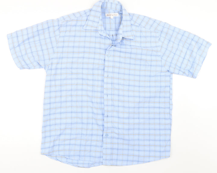 EWM Mens Blue Check   Button-Up Size L