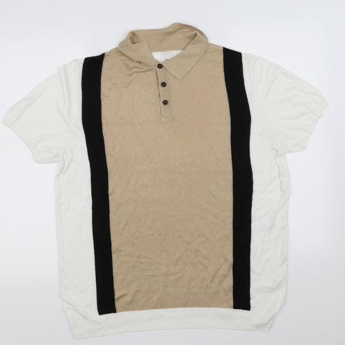 rriver island Womens Beige Striped  Basic Polo Size L