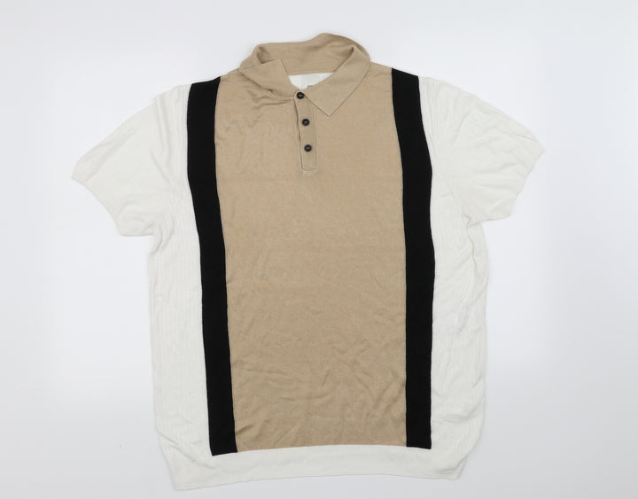 rriver island Womens Beige Striped  Basic Polo Size L
