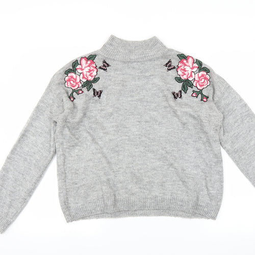 New Look Womens Grey   Pullover Jumper Size M  - Floral embroidery