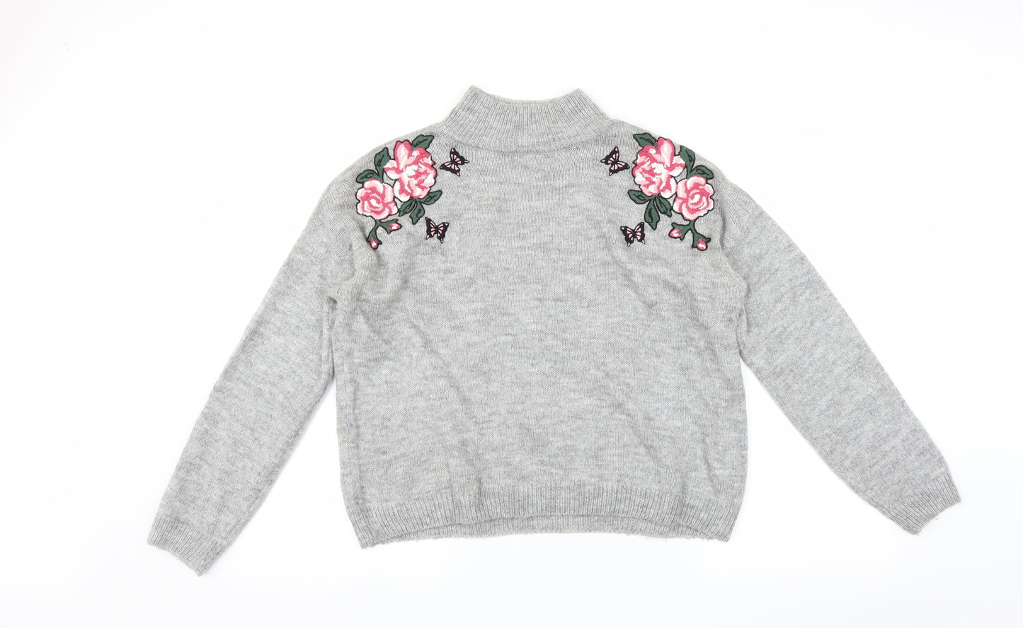 New Look Womens Grey   Pullover Jumper Size M  - Floral embroidery