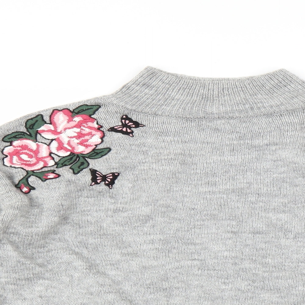 New Look Womens Grey   Pullover Jumper Size M  - Floral embroidery