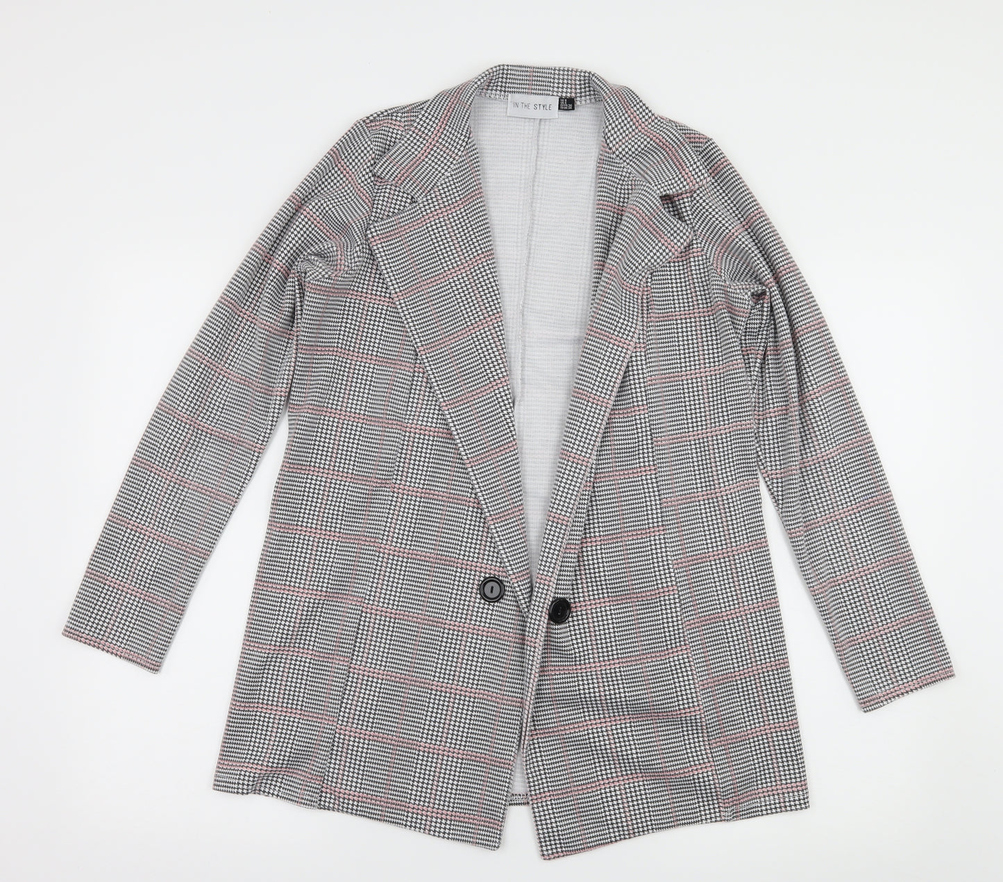 In the Style Womens Grey Houndstooth Jersey Jacket Blazer Size 8