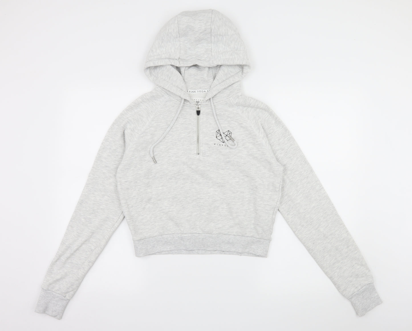 Pink Soda Womens Grey  Jersey Pullover Hoodie Size 4  - Cropped