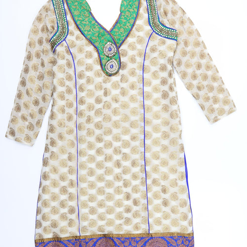 Preworn Womens Multicoloured Paisley  Basic Blouse Size 8  - Side splits jewelled