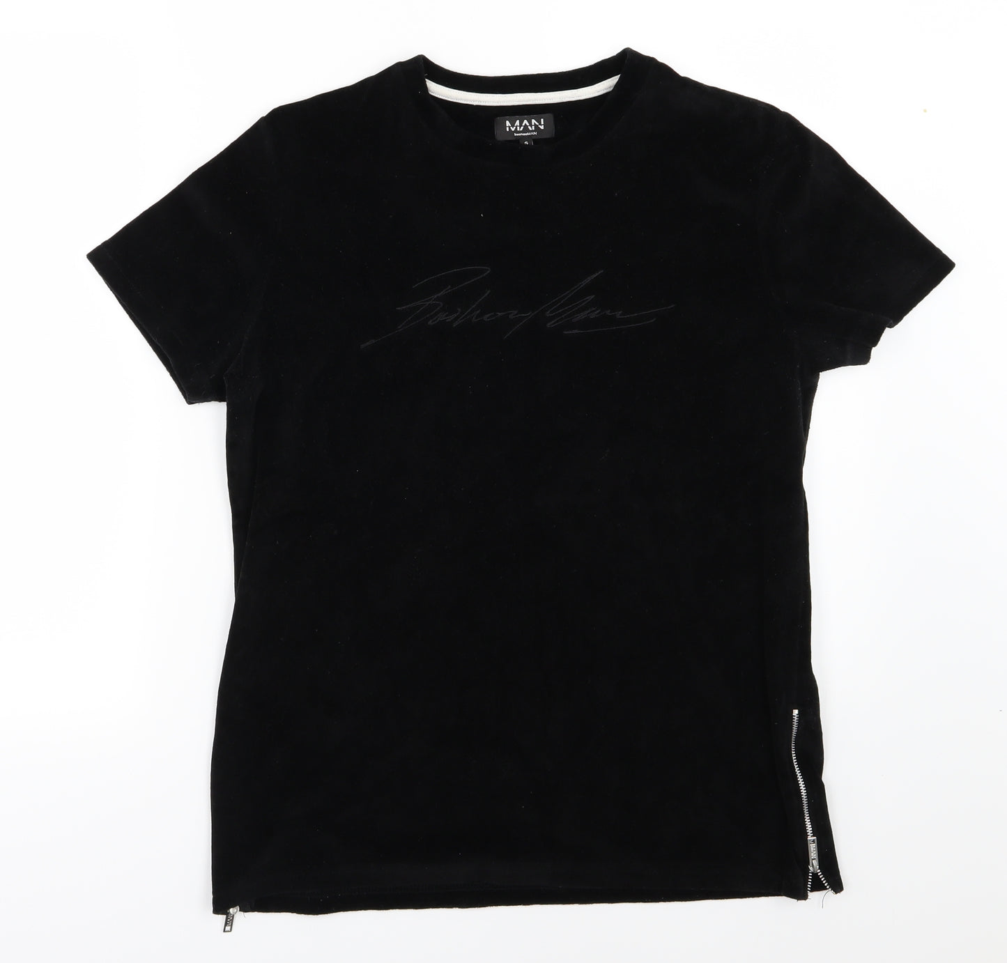 Boohoo Mens Black  Velvet  T-Shirt Size S