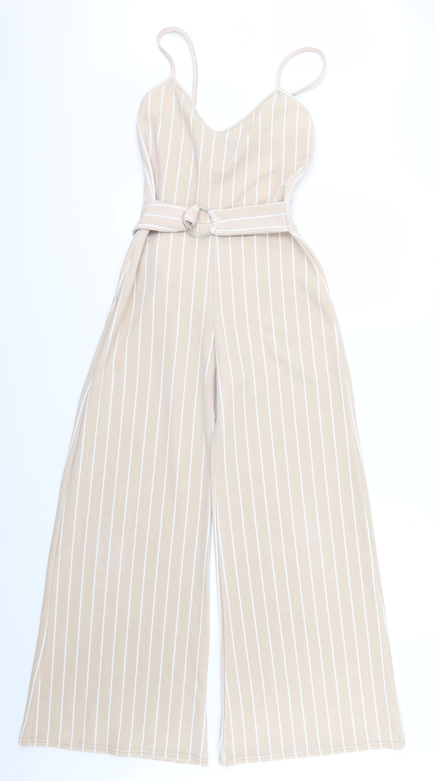 PRETTYLITTLETHING Womens Brown Striped  Jumpsuit  Size 10 L29 in