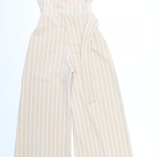 PRETTYLITTLETHING Womens Brown Striped  Jumpsuit  Size 10 L29 in