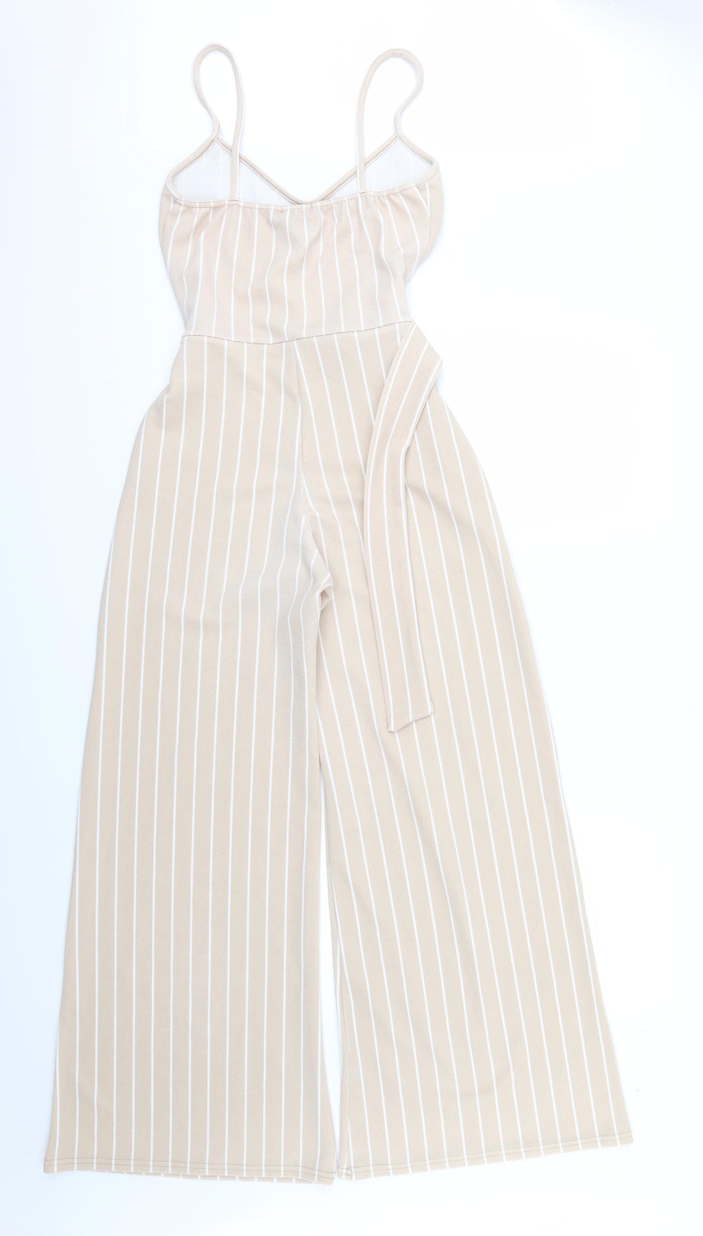 PRETTYLITTLETHING Womens Brown Striped  Jumpsuit  Size 10 L29 in