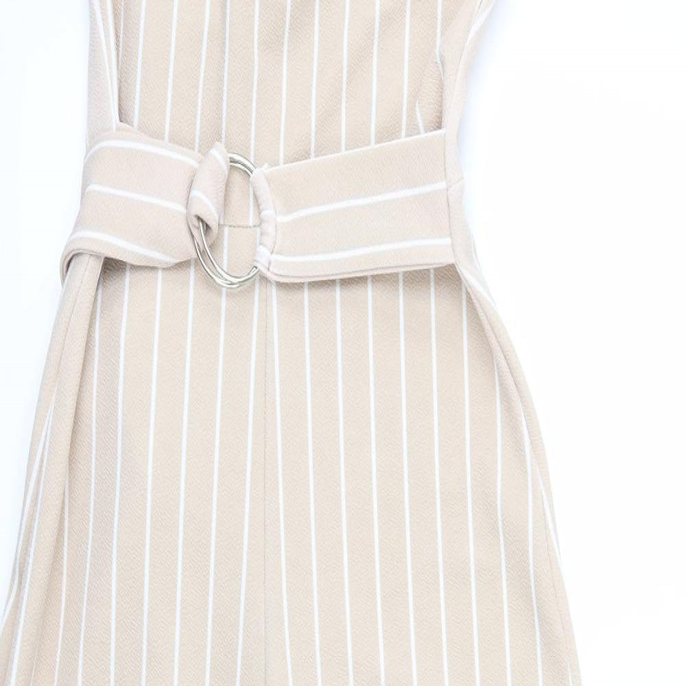 PRETTYLITTLETHING Womens Brown Striped  Jumpsuit  Size 10 L29 in