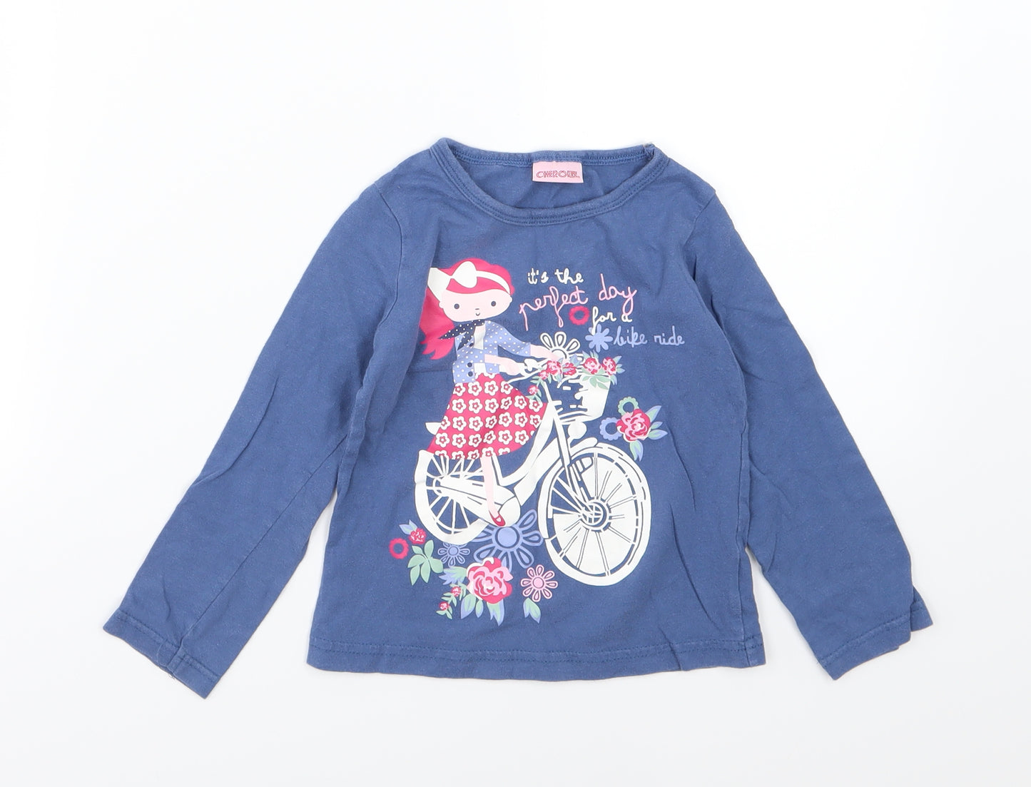 Cherokee Girls Blue Floral Jersey Basic T-Shirt Size 3-4 Years  - Bike ride