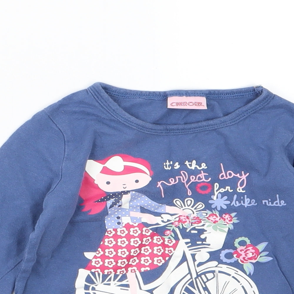Cherokee Girls Blue Floral Jersey Basic T-Shirt Size 3-4 Years  - Bike ride