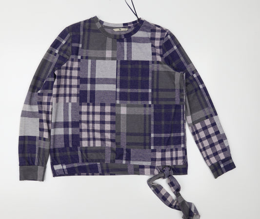 Front view of Tu women’s purple check jersey basic blouse, size UK 16