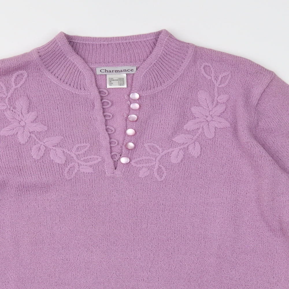 Charmance Womens Purple  Knit Pullover Jumper Size 10