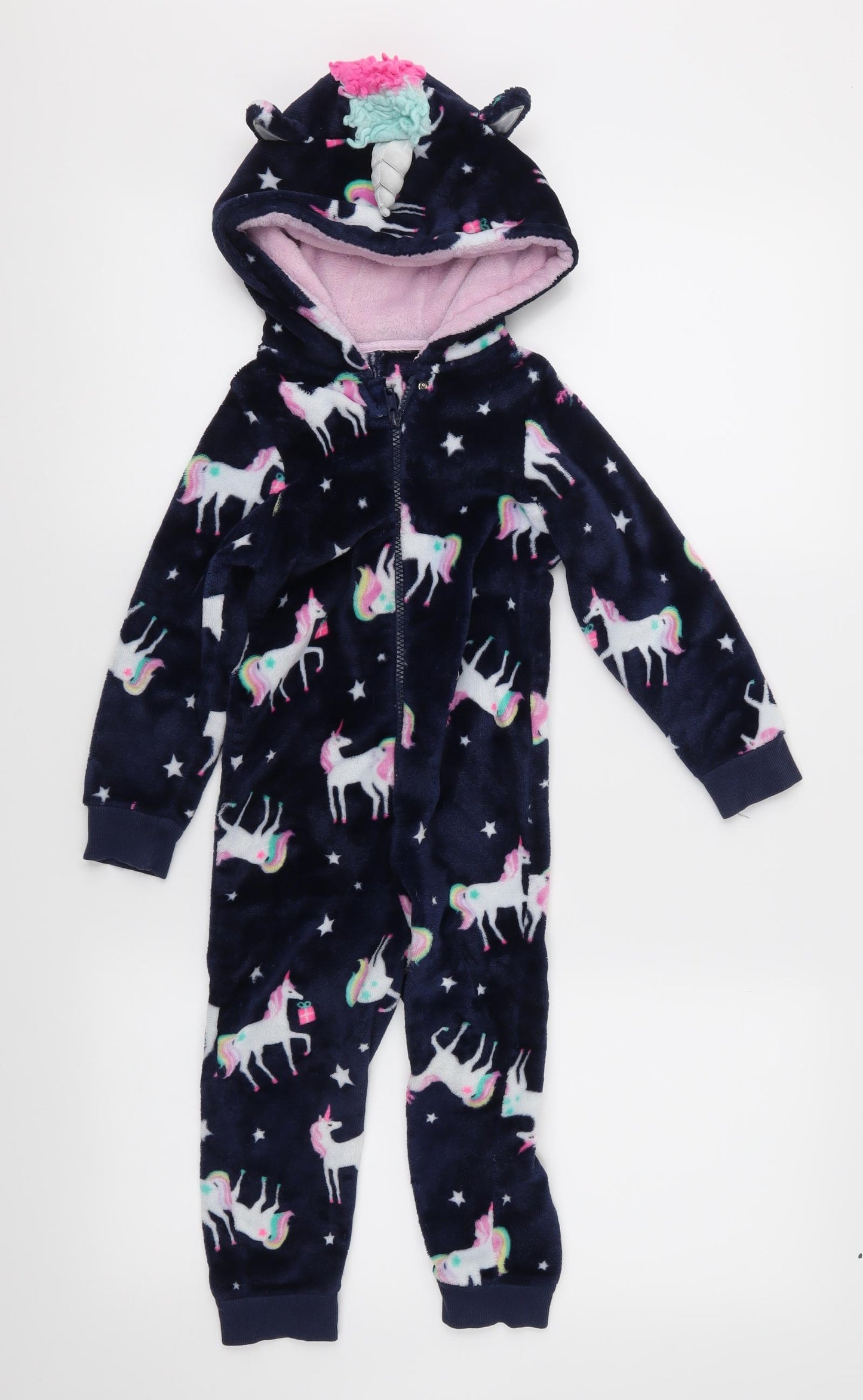 Matalan Girls Blue Geometric Fleece  One Piece Size 2-3 Years  - Unicorn