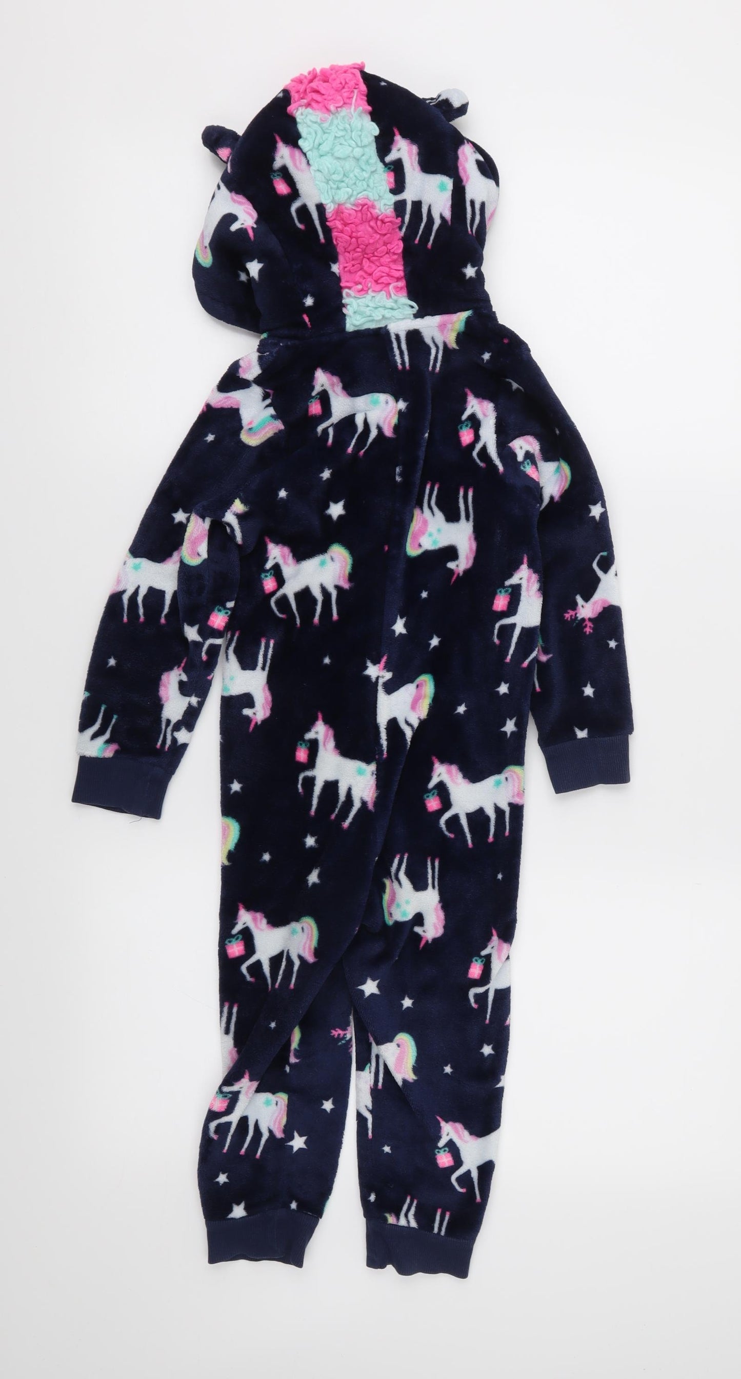 Matalan Girls Blue Geometric Fleece  One Piece Size 2-3 Years  - Unicorn