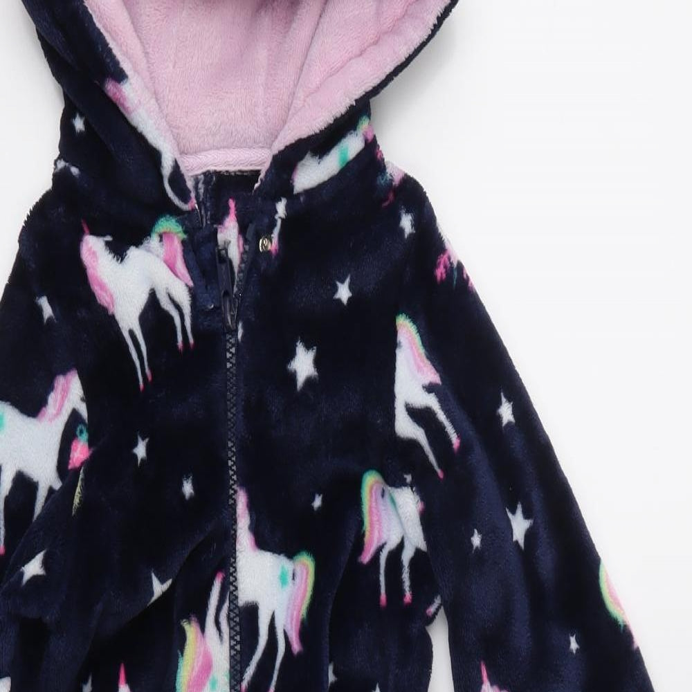 Matalan Girls Blue Geometric Fleece  One Piece Size 2-3 Years  - Unicorn