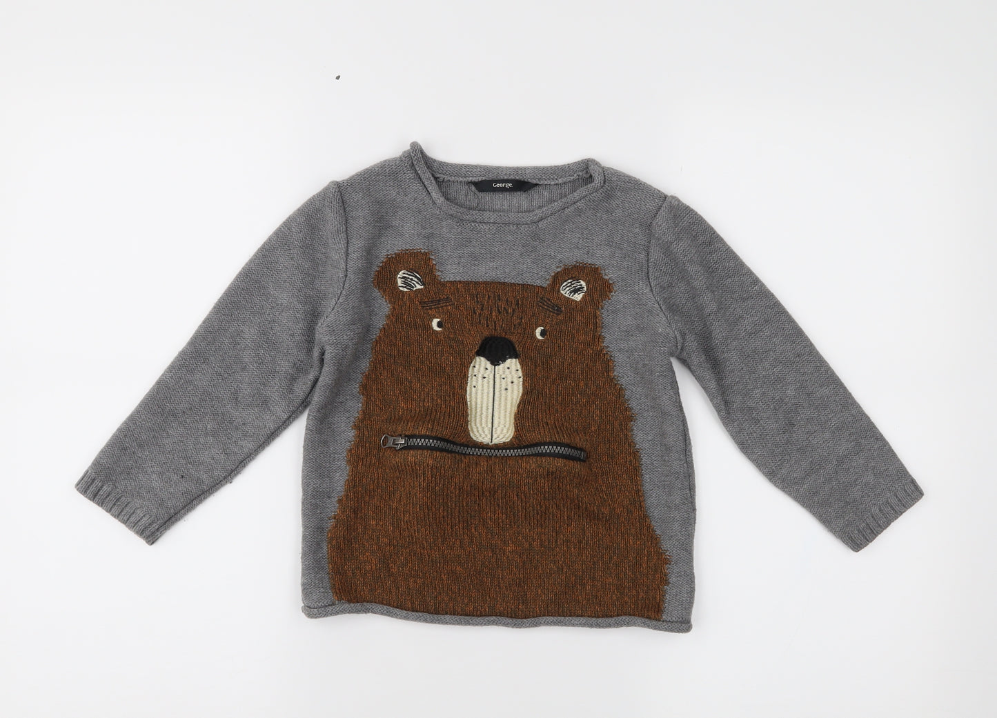 George Boys Grey Fair Isle Knit Pullover Jumper Size 4-5 Years  - Bear