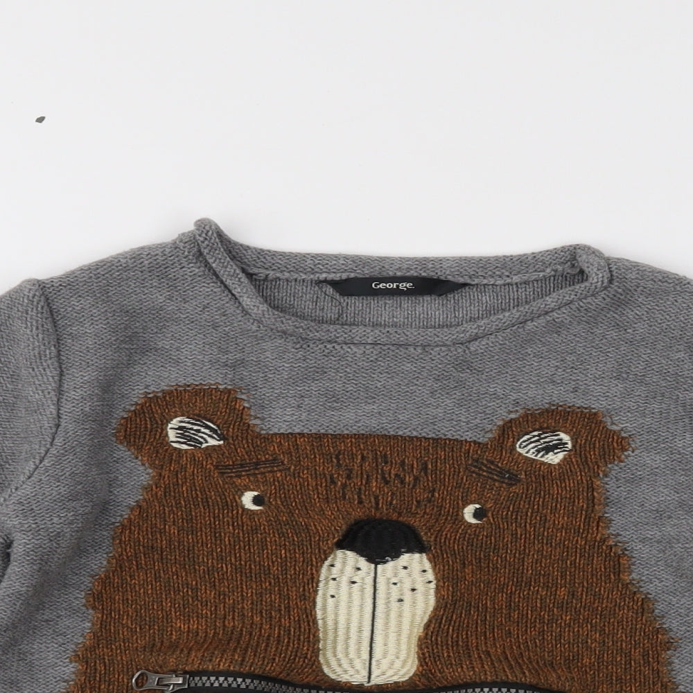 George Boys Grey Fair Isle Knit Pullover Jumper Size 4-5 Years  - Bear