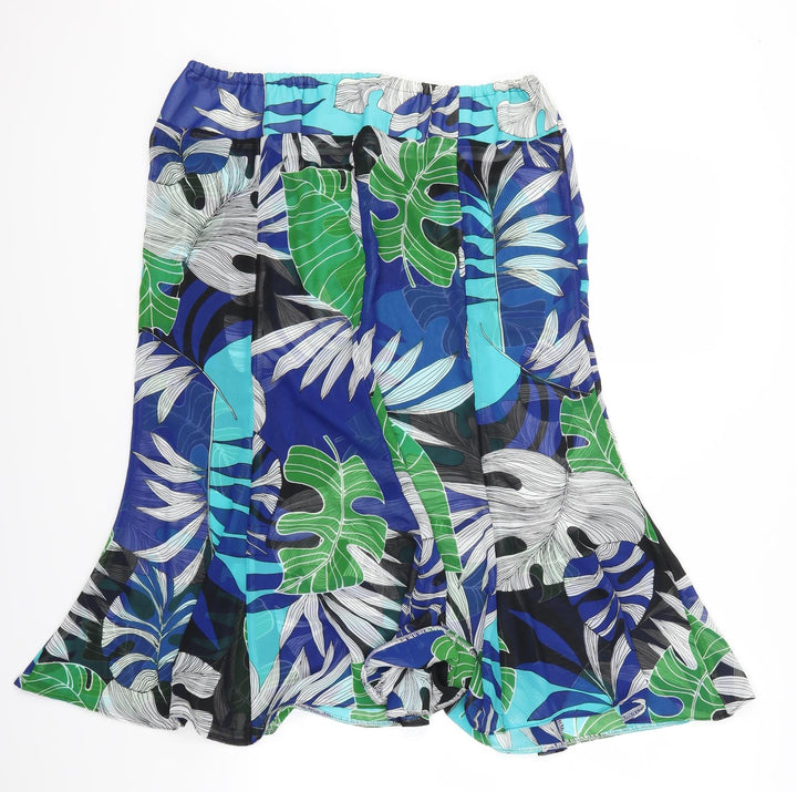 Preworn Womens Blue Floral Trumpet Skirt Size 32 in - Leaves