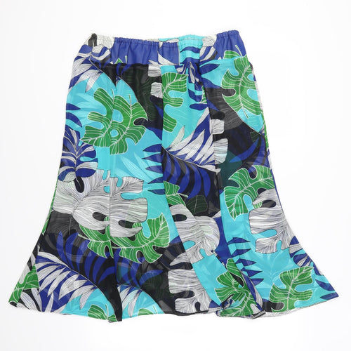 Preworn Womens Blue Floral  Trumpet Skirt Size 32 in  - Leaves