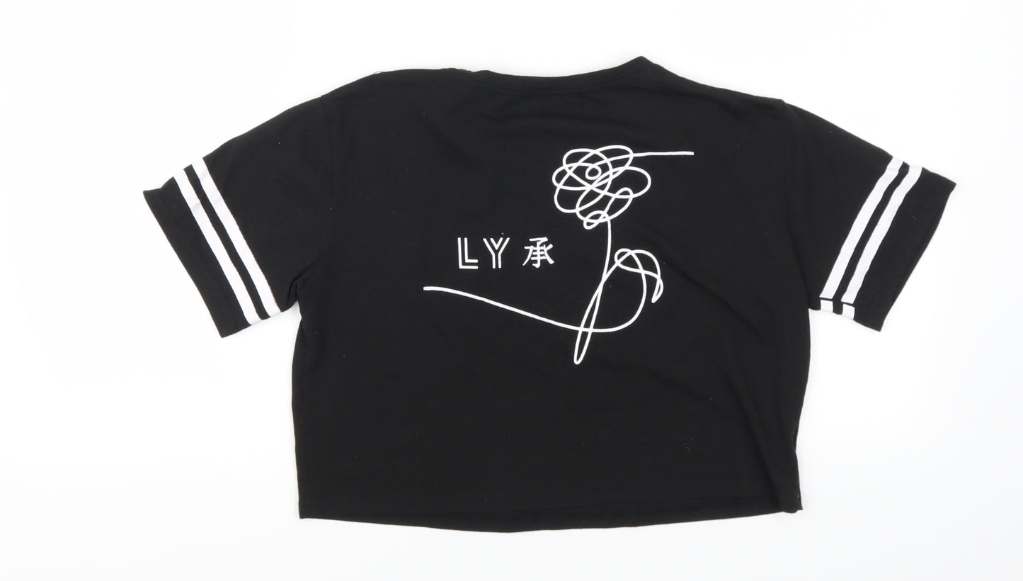 Fashion Womens Black   Cropped T-Shirt Size M  - BTS
