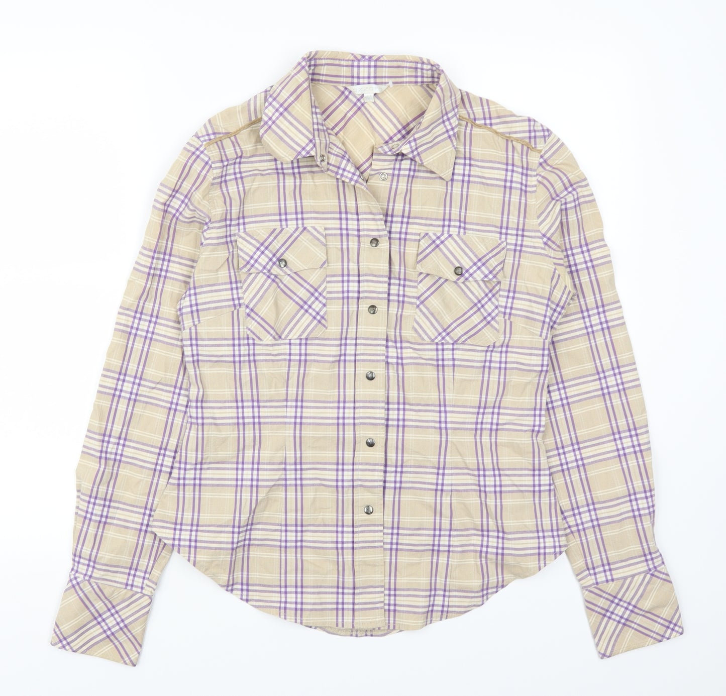Azzro Womens Purple Check  Basic Button-Up Size 16