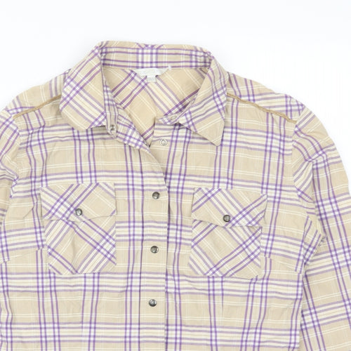Azzro Womens Purple Check  Basic Button-Up Size 16