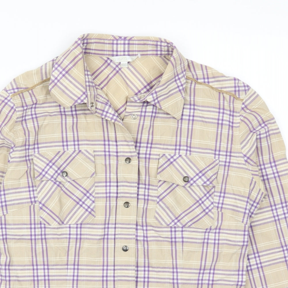 Azzro Womens Purple Check  Basic Button-Up Size 16