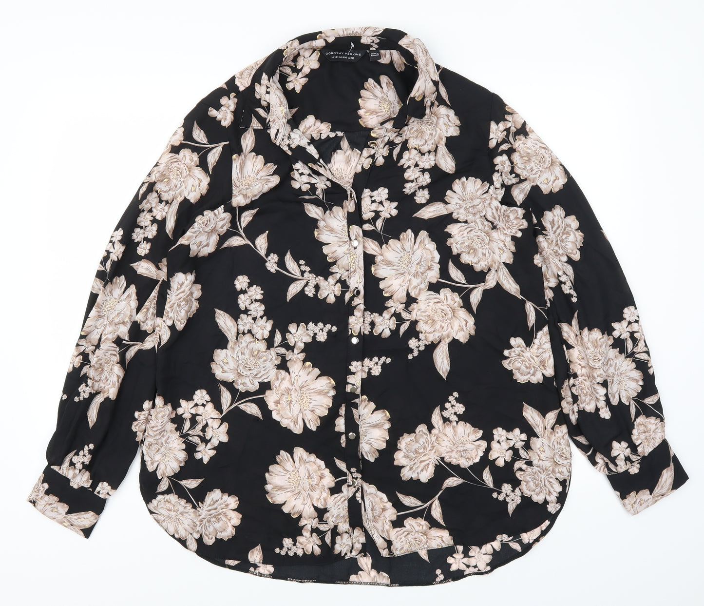 Dorothy Perkins Womens Black Floral  Basic Button-Up Size 16