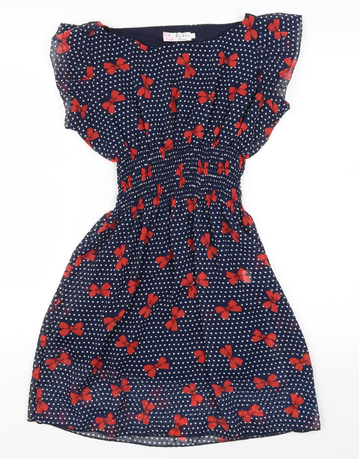 Shikha  Womens Blue Polka Dot  Skater Dress  Size M