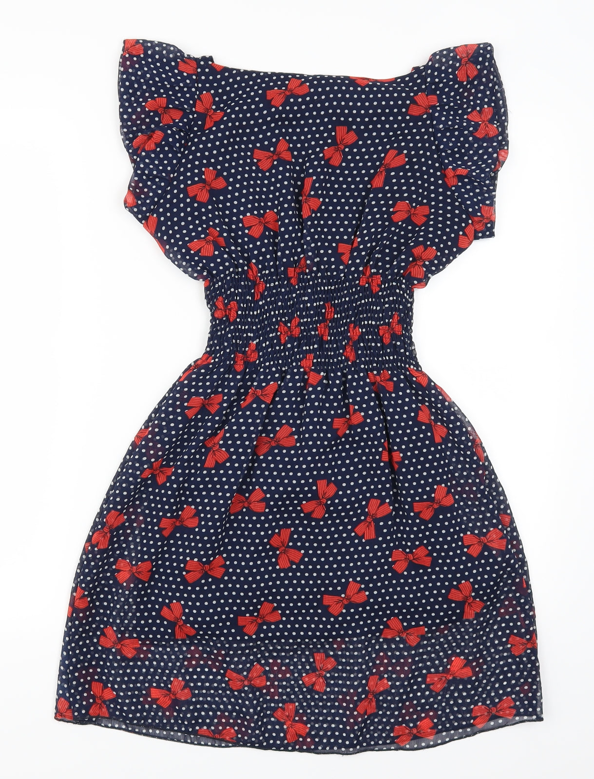 Shikha  Womens Blue Polka Dot  Skater Dress  Size M