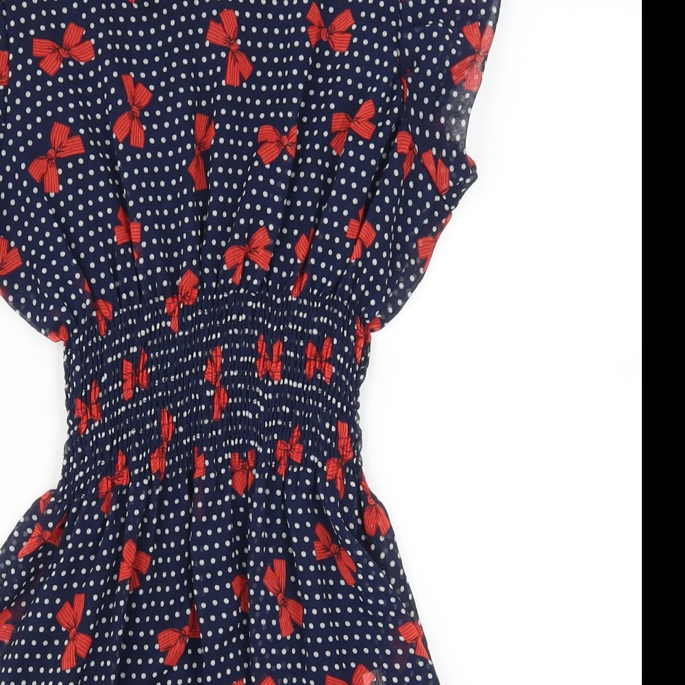 Shikha  Womens Blue Polka Dot  Skater Dress  Size M