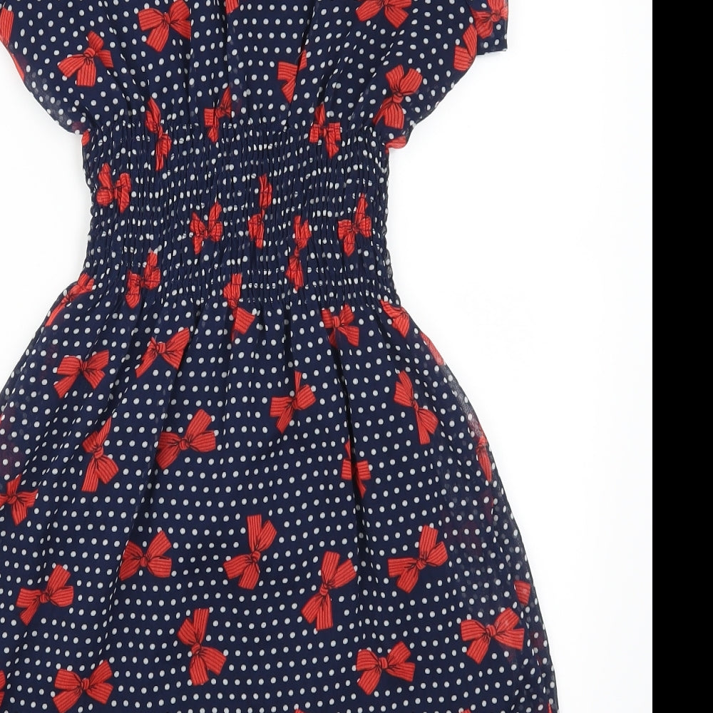 Shikha  Womens Blue Polka Dot  Skater Dress  Size M