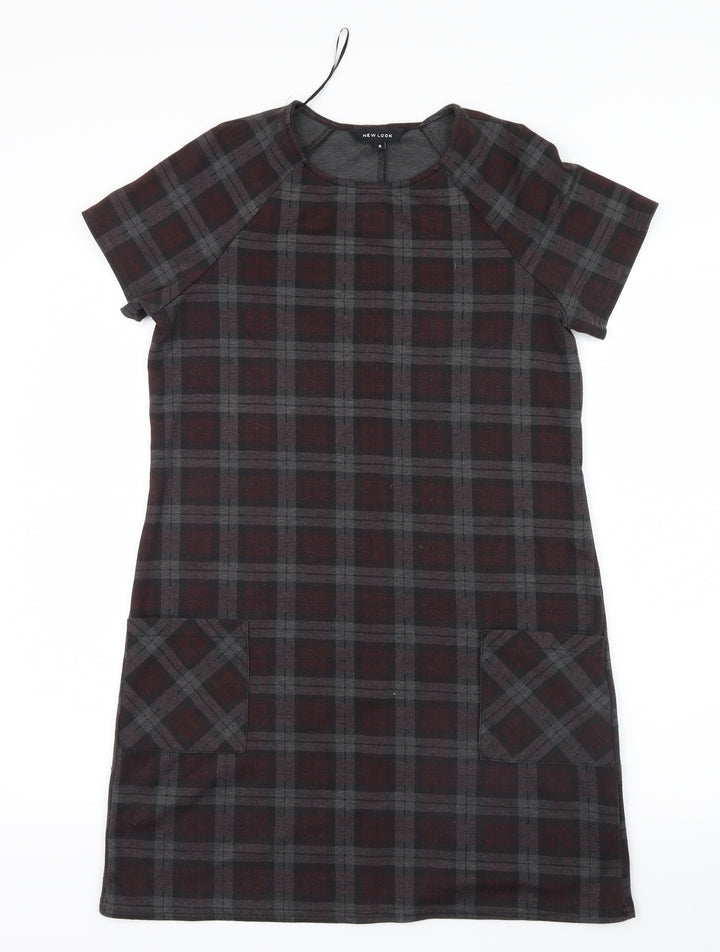 New Look Womens Grey Check Shirt Dress Size 8