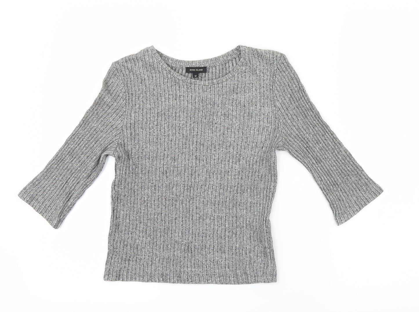 River Island Womens Grey  Knit Cropped T-Shirt Size 12