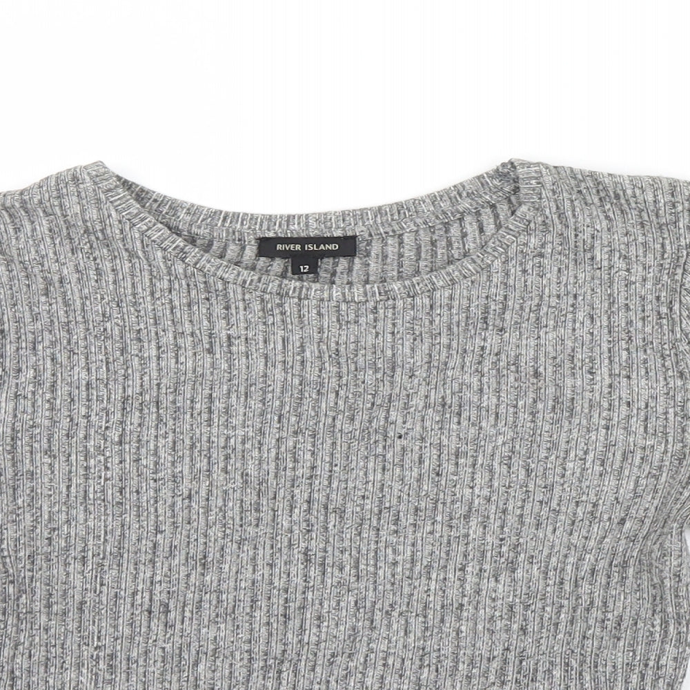 River Island Womens Grey  Knit Cropped T-Shirt Size 12