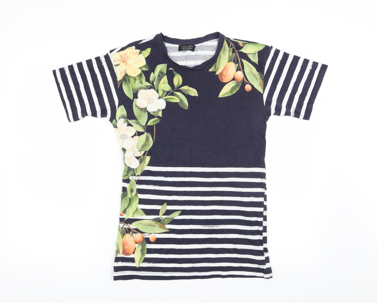 Zara Mens Blue Striped   T-Shirt Size S