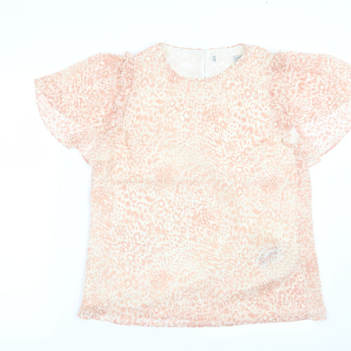 Preworn Womens Pink Animal Print  Basic Blouse Size 10