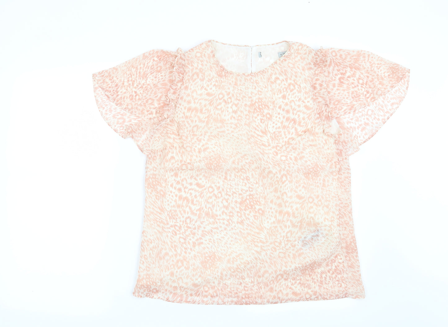 Preworn Womens Pink Animal Print  Basic Blouse Size 10