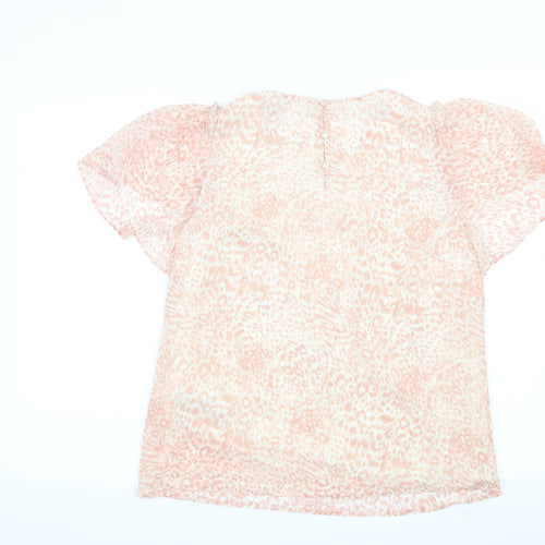 Preworn Womens Pink Animal Print  Basic Blouse Size 10