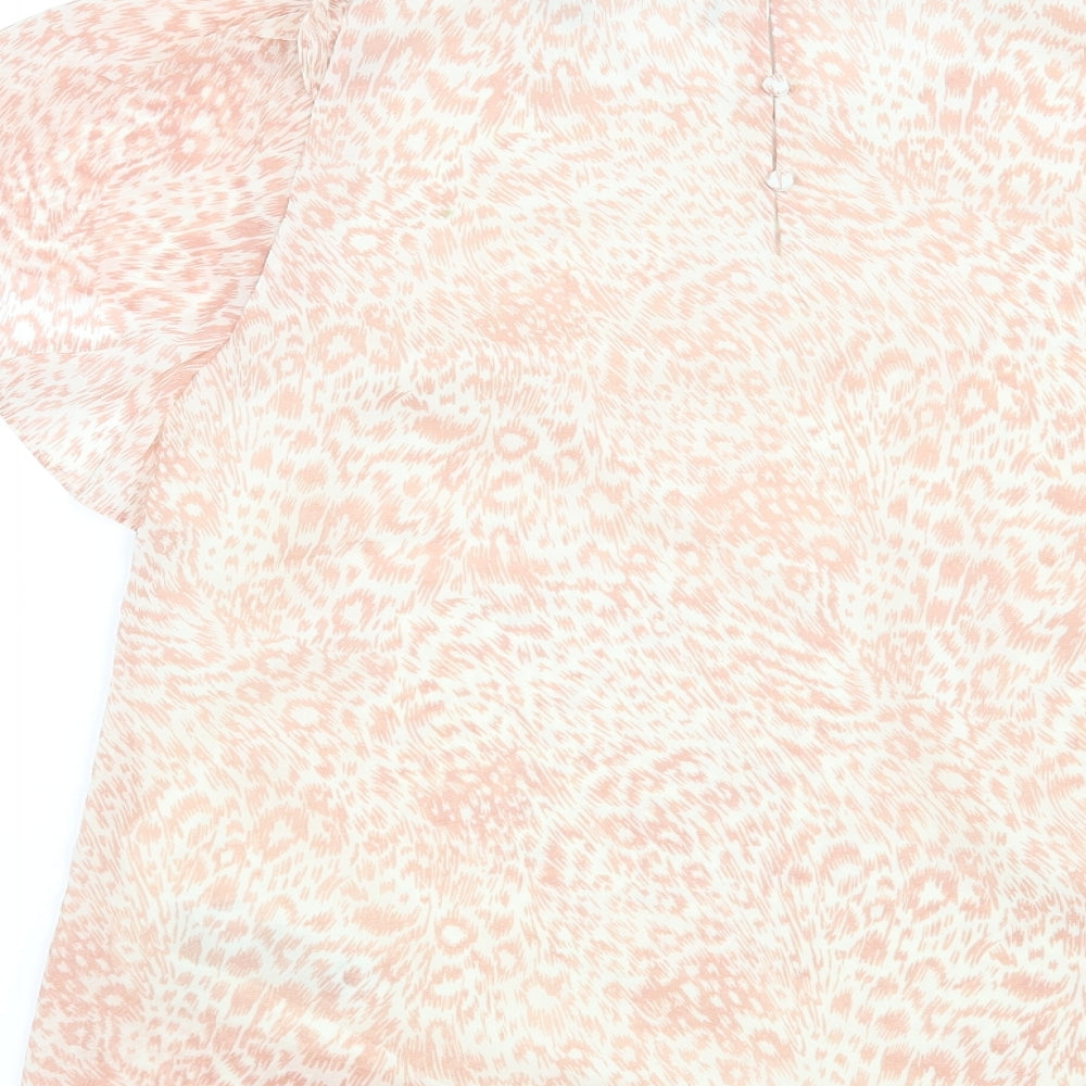 Preworn Womens Pink Animal Print  Basic Blouse Size 10