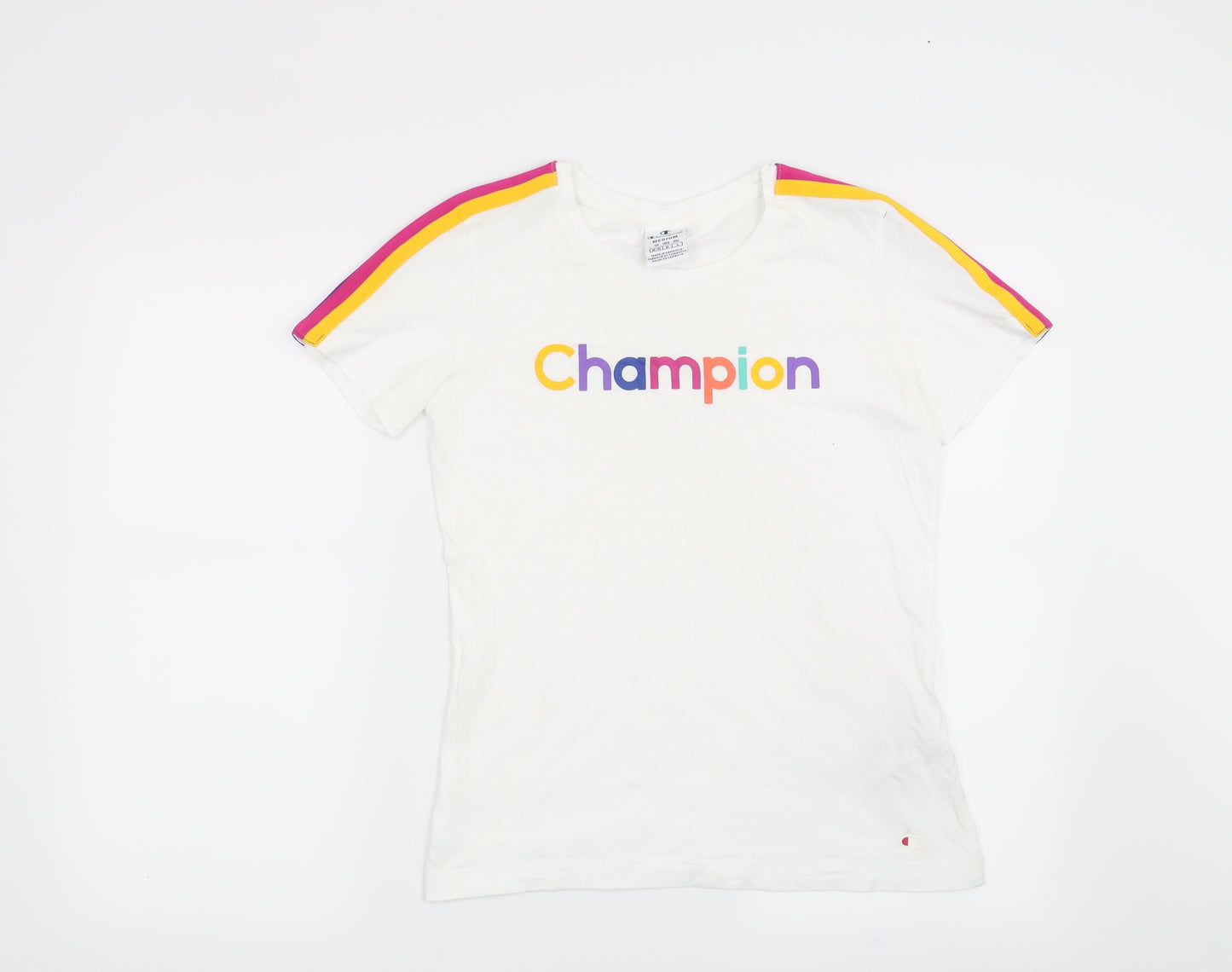 Champion Womens White Striped  Basic T-Shirt Size M