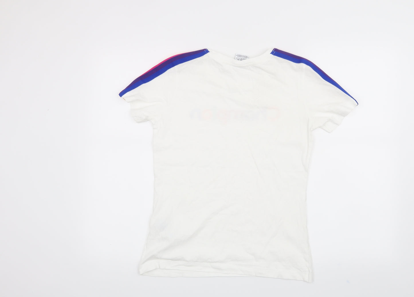 Champion Womens White Striped  Basic T-Shirt Size M