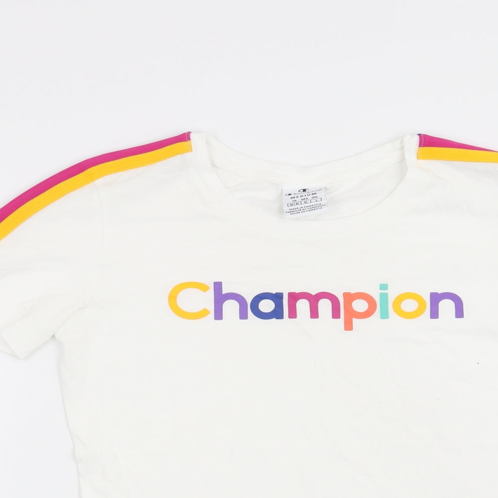 Champion Womens White Striped  Basic T-Shirt Size M